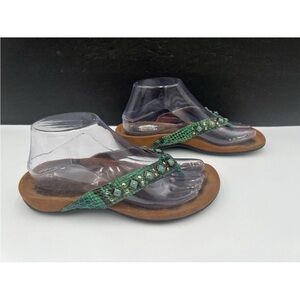 Vionic Comfort Sandal Womens US 7 Turquoise Beaded Faux Snake Print Leather